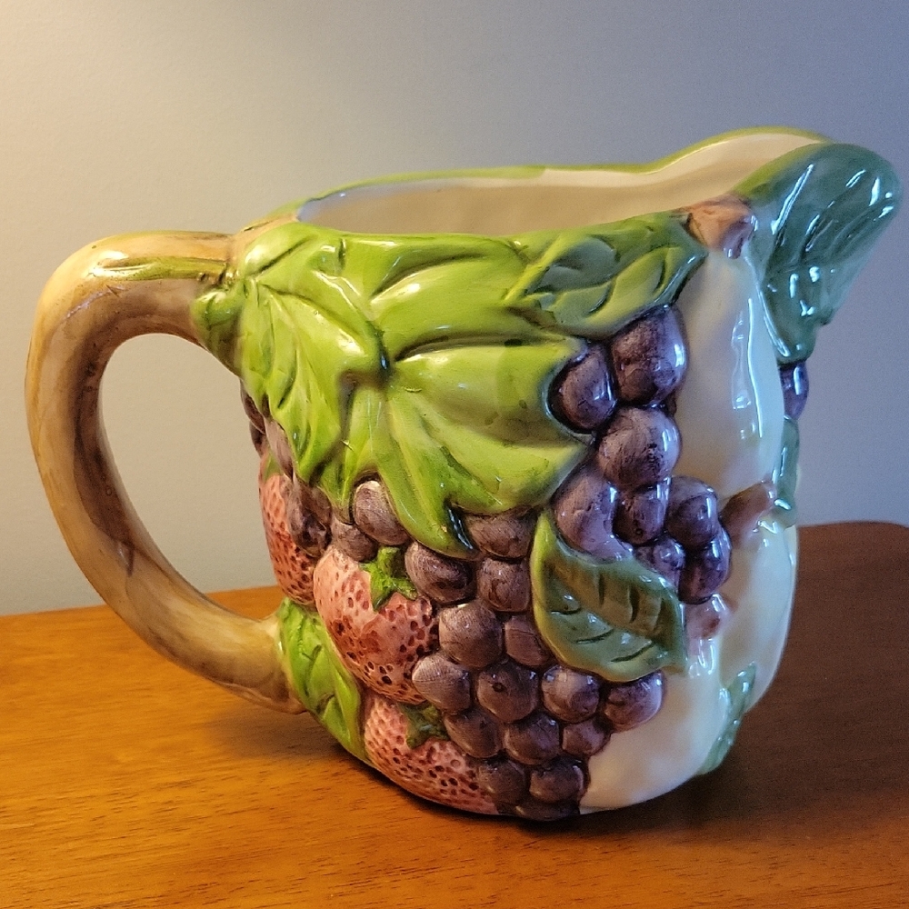 Vintage Ceramic Majolica Fruit Pitcher